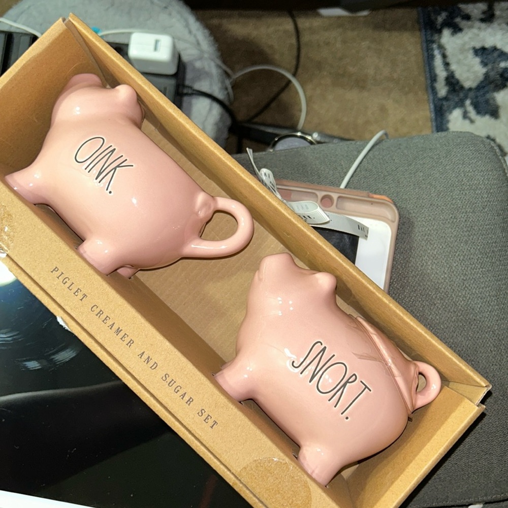 NWT Rae Dunn Piglet Creamer and Sugar Set Pink Gift Humor Collectible - Picture 6 of 8